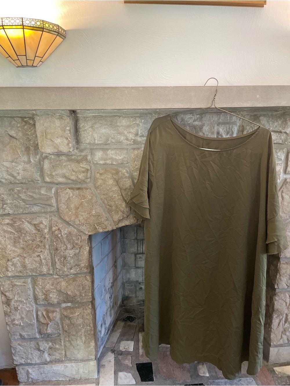 Olive Green A-Line Ruffle Sleeve Dress